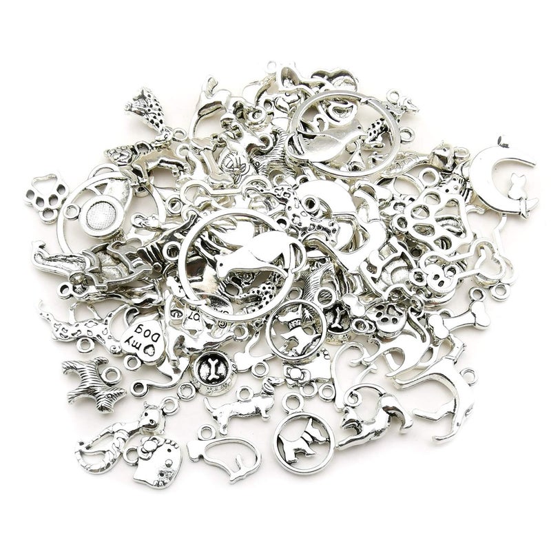 WOCRAFT 100g(80pcs) Craft Supplies Antique Silver Animals Cat Dog Pet Charms Pendants for Crafting, Jewelry Findings Making Accessory for DIY Necklace Bracelet (M293) - Image 4